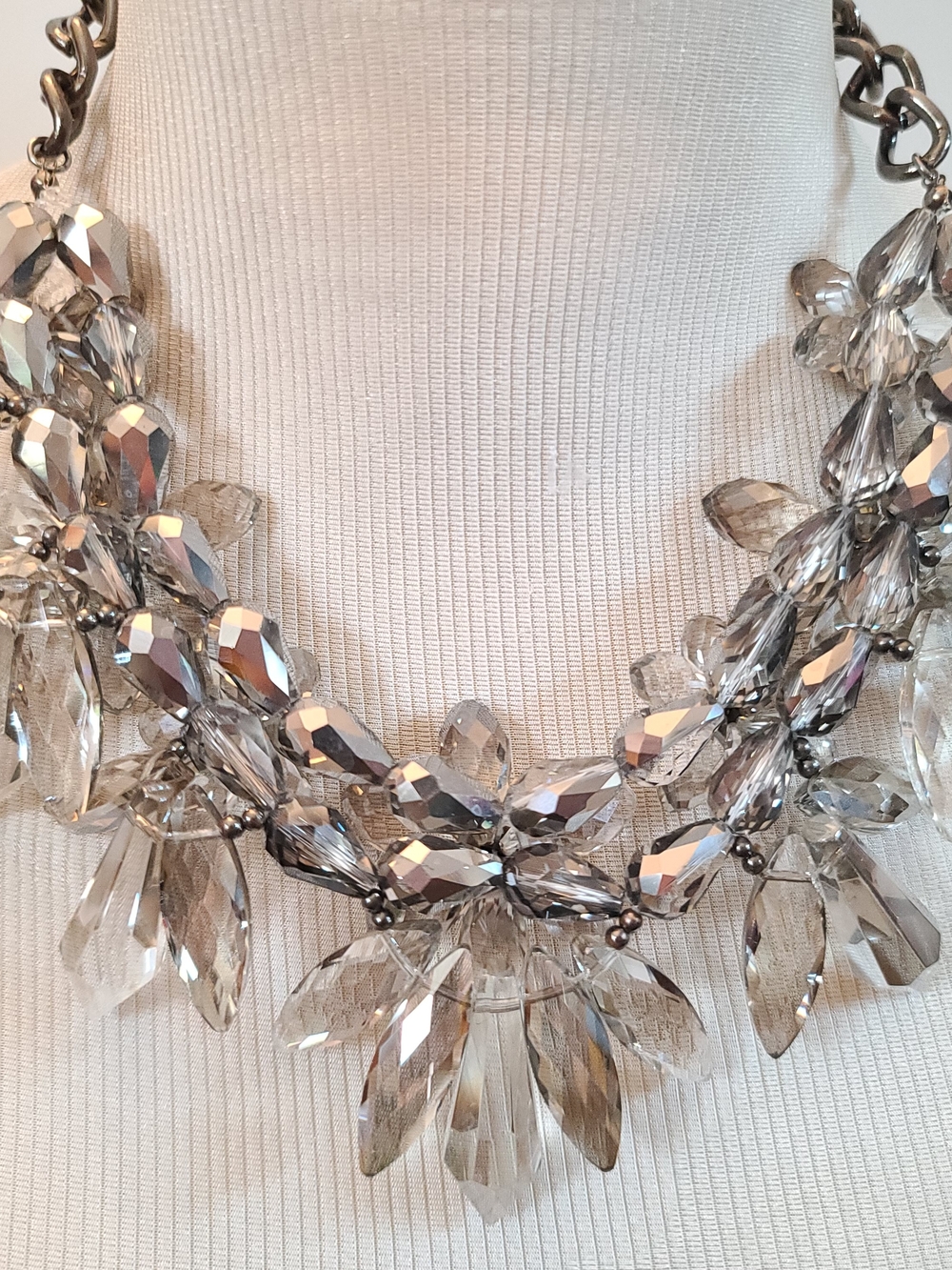 Statement Luxury Smoky Crystal Ice-Floral Heavy Cluster Bib Necklace - Collector